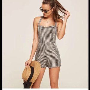 Reformation Bettie Linen Checked Romper